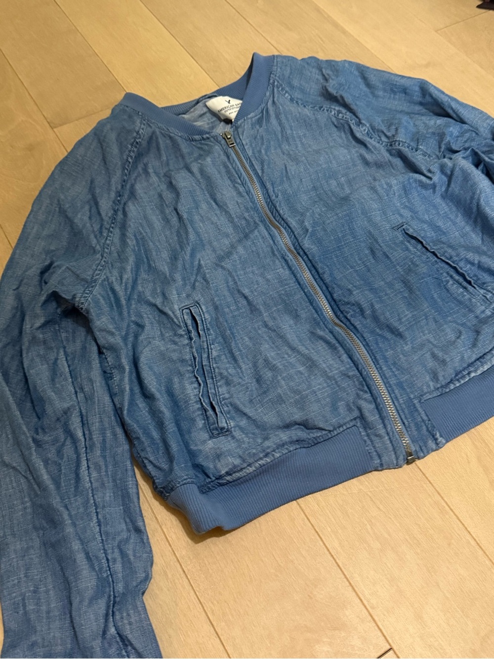 American Eagle Outfitters Chambray Blue Zip-Up Jacket